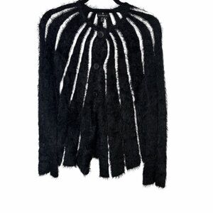 Marble Black Fuzzy Knit Cardigan | Graphic Stripe | Medium